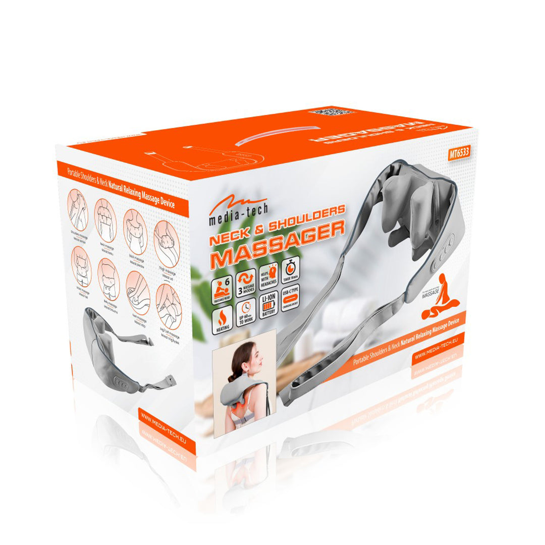 Schouder- en nekmassageapparaat. Shiatsu, 5D imitatiehanden, 6 massagekoppen, 3 modi, 3 snelheden, snoerloos, USB-C oplaadpoort NECK &; SHOULDERS MASSAGER