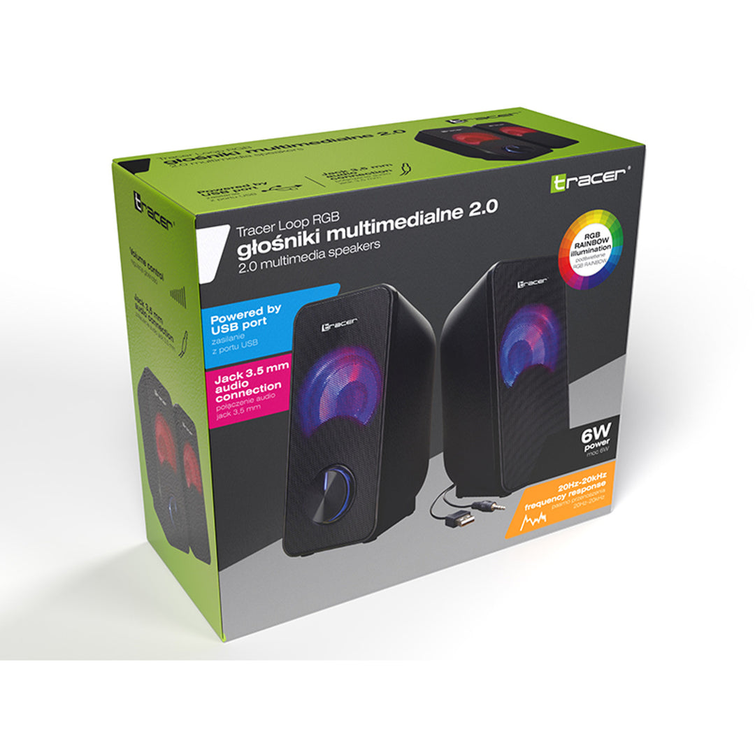 Tracer-luidsprekers, RGB-achtergrondverlichting, 6 W RMS, USB-voeding, Loop