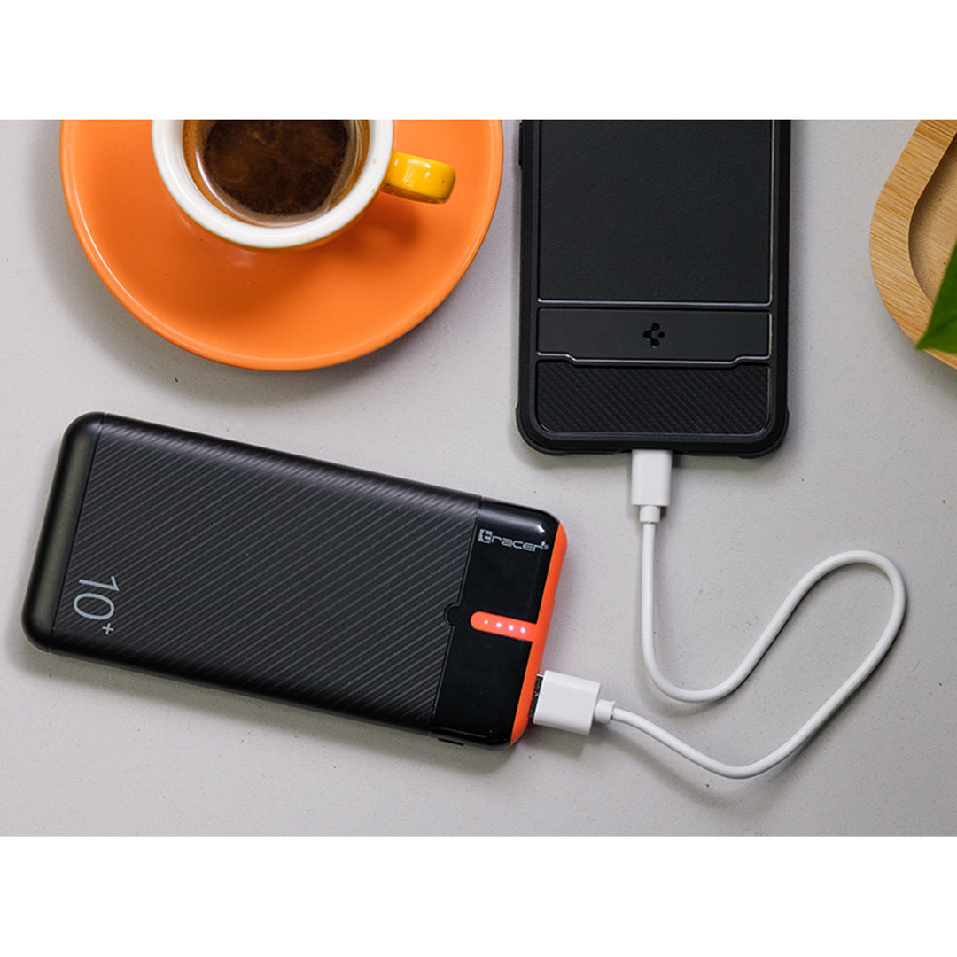 Tracer Powerbank, 10000 mAh, zwart en oranje, USB C, 2A, EnerGo