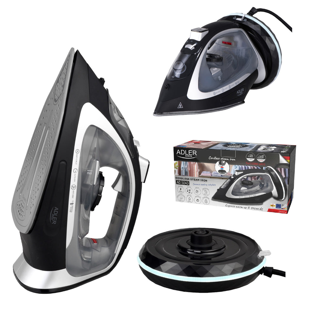 Adler snoerloos stoomstrijkijzer, keramische zoolplaat, 2800W, AD 5043