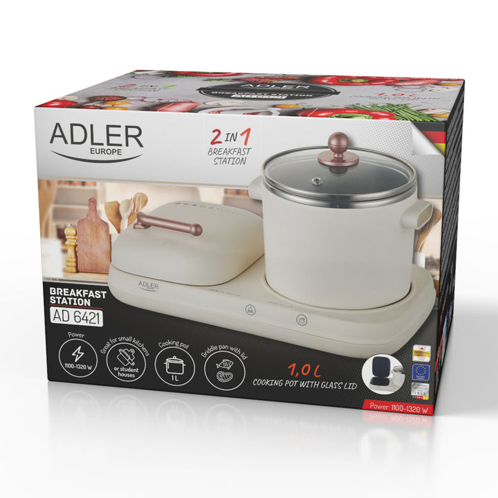 Ontbijtstation 2 in 1 - grill en kookpot Adler AD 6421