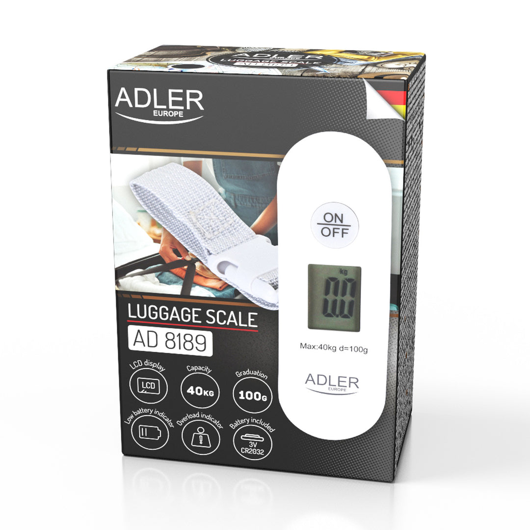 Bagageweger Adler, tot 40 kg, LCD-scherm, tarra- en stabilisatiefunctie, wit en grijs, AD 8189