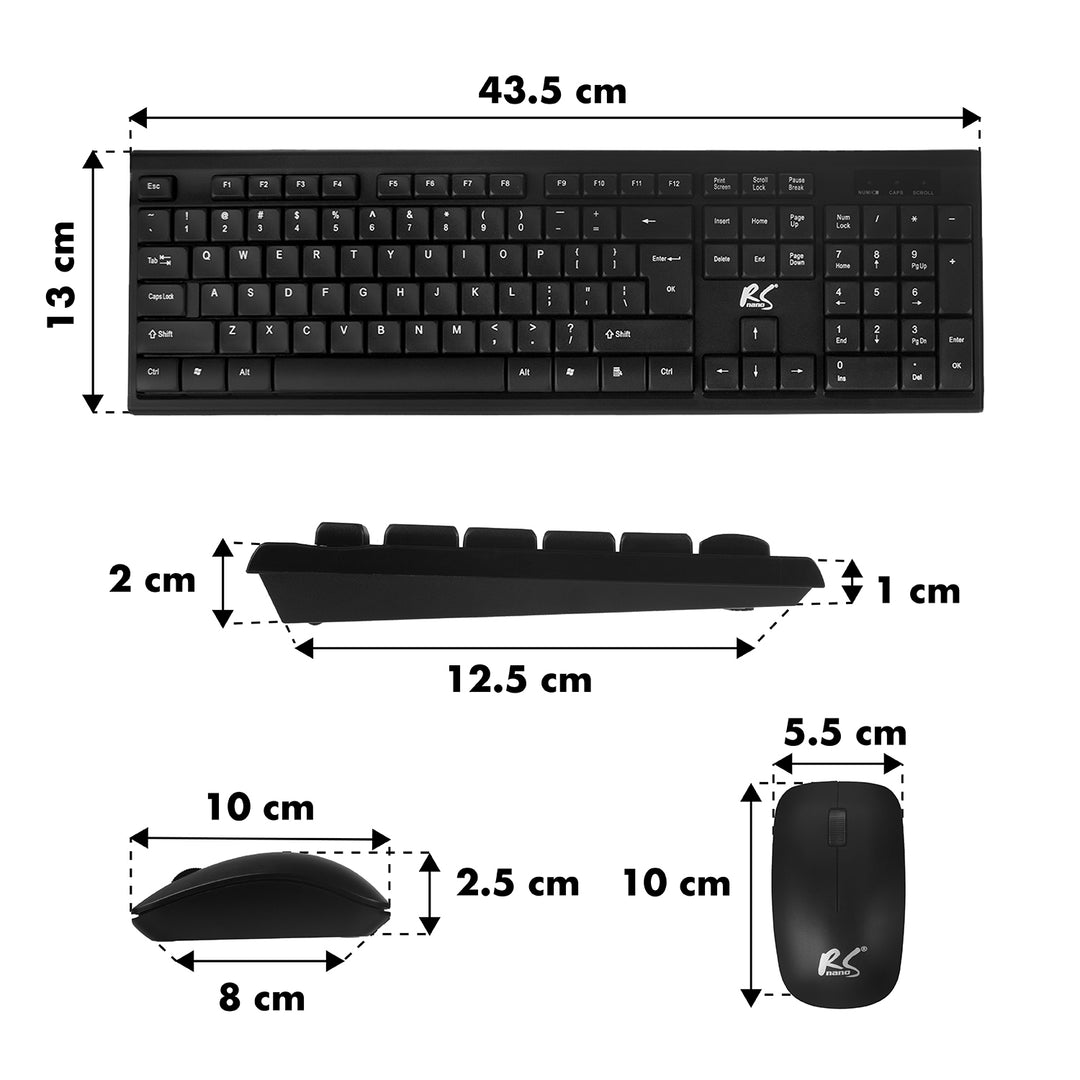 COMBO NanoRS Draadloos Toetsenbord + Muis, RS580+Gaming Toetsenbord Muismat met RGB LED-achtergrondverlichting NanoRS, 800x300x4mm, RS705