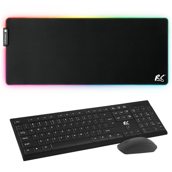 COMBO NanoRS Draadloos Toetsenbord + Muis, RS580+Gaming Toetsenbord Muismat met RGB LED-achtergrondverlichting NanoRS, 800x300x4mm, RS705