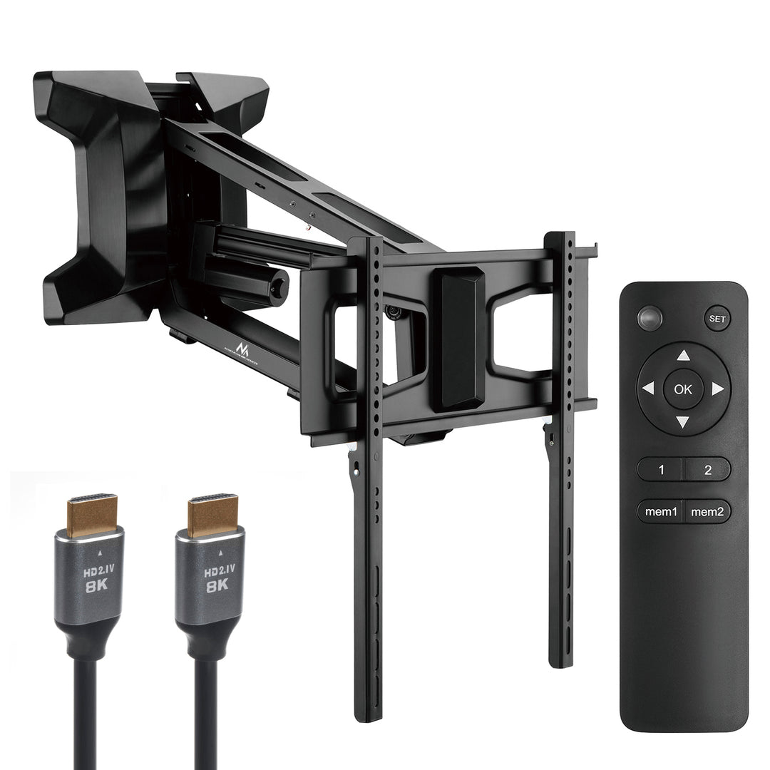 Elektrische steun voor TV boven open haard Maclean, max VESA 600x400, wifi-afstandsbediening, 37"-70", max 35kg, MC-891 +Maclean HDMI 2.1a kabel, 3m, 8K HDR, MCTV-442