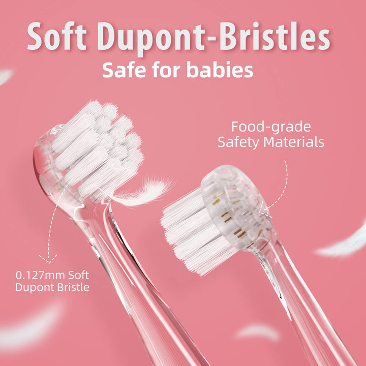SEAGO sonische kindertandenborstel, kleur roze, 1xAA 1,5V (niet meegeleverd), 4 opzetstukken, SG-513 Roze + Set reservetandenborstels voor SG-513, SG-977 SEAGO, 4 stuks, kleur transparant, SG-513 Navulling