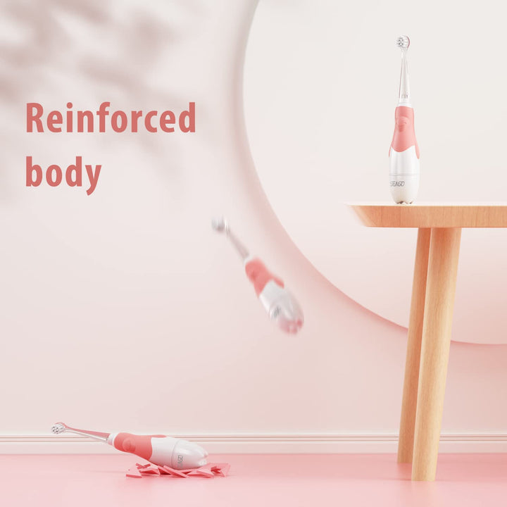 SEAGO sonische kindertandenborstel, kleur roze, 1xAA 1,5V (niet meegeleverd), 4 opzetstukken, SG-513 Roze + Set reservetandenborstels voor SG-513, SG-977 SEAGO, 4 stuks, kleur transparant, SG-513 Navulling