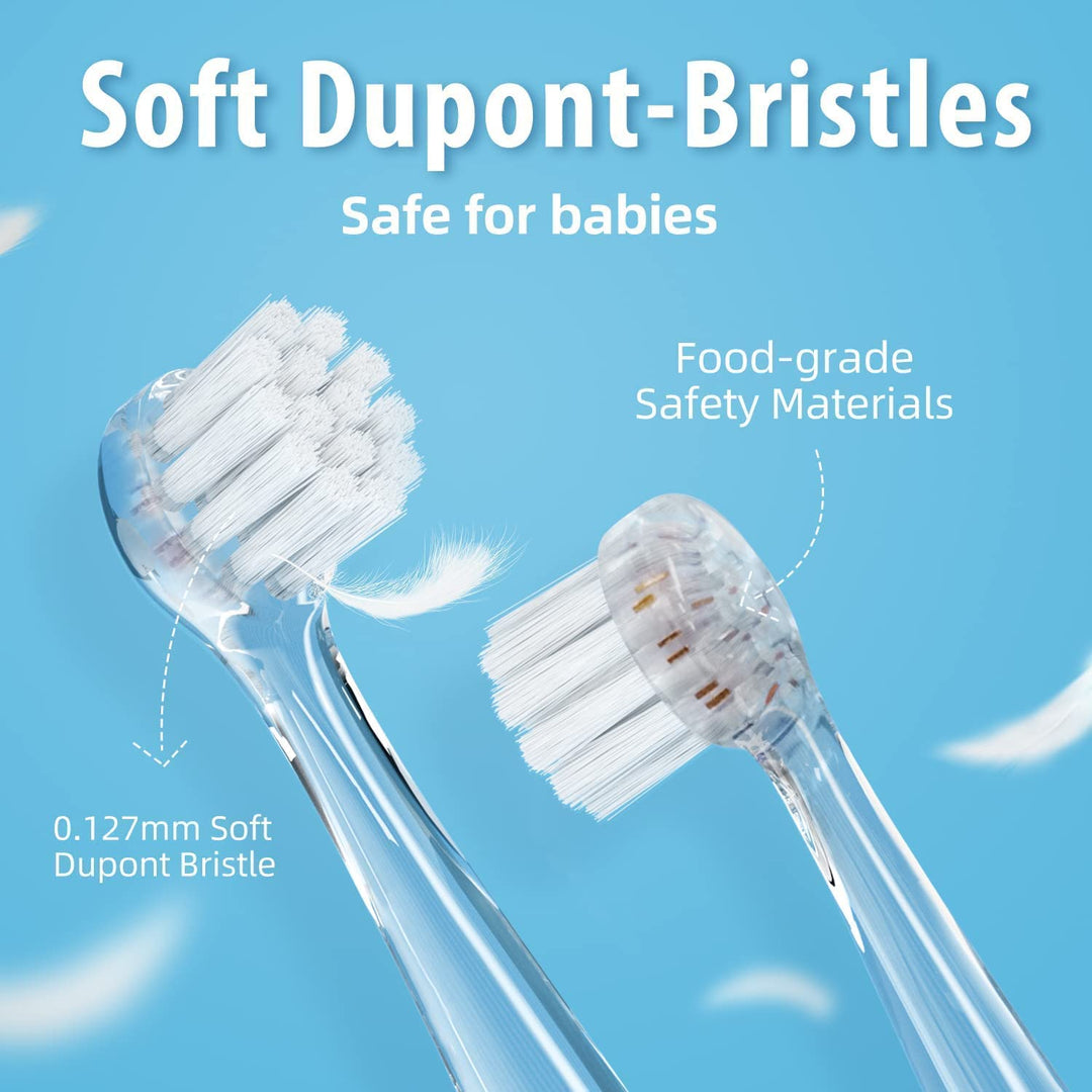 SEAGO sonische kindertandenborstel, kleur blauw, 1xAA 1,5V (niet meegeleverd), 4 opzetstukken, SG-513 Blauw + Set reservetandenborstels voor SG-513, SG-977 SEAGO, 4 stuks, kleur transparant, SG-513 Navulling
