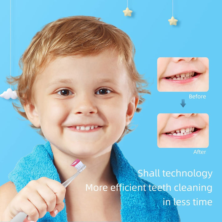 SEAGO sonische kindertandenborstel, kleur blauw, 1xAA 1,5V (niet meegeleverd), 4 opzetstukken, SG-513 Blauw + Set reservetandenborstels voor SG-513, SG-977 SEAGO, 4 stuks, kleur transparant, SG-513 Navulling
