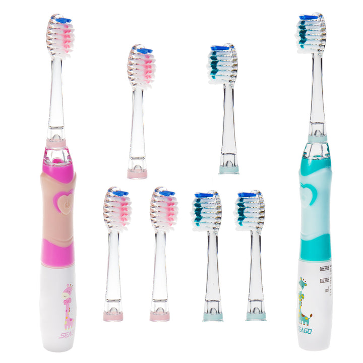 SEAGO sonische kindertandenborstel, roze, 3 tips, SG-977 Roze + SEAGO sonische kindertandenborstel, groen, 3 tips,SG-977 Groen