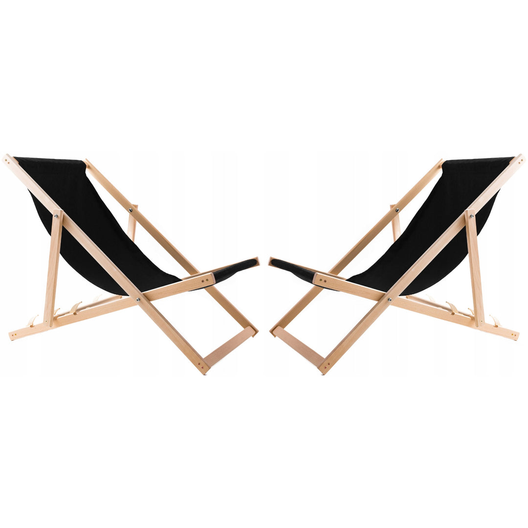 Set van 2 strandstoelen, zwart + houten salontafel Woodok