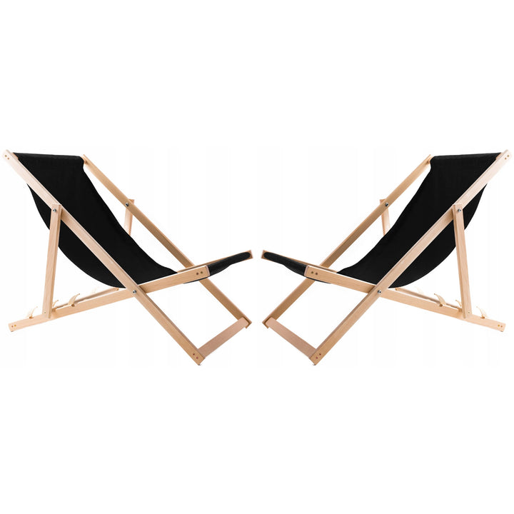Set van 2 strandstoelen, zwart + houten salontafel Woodok