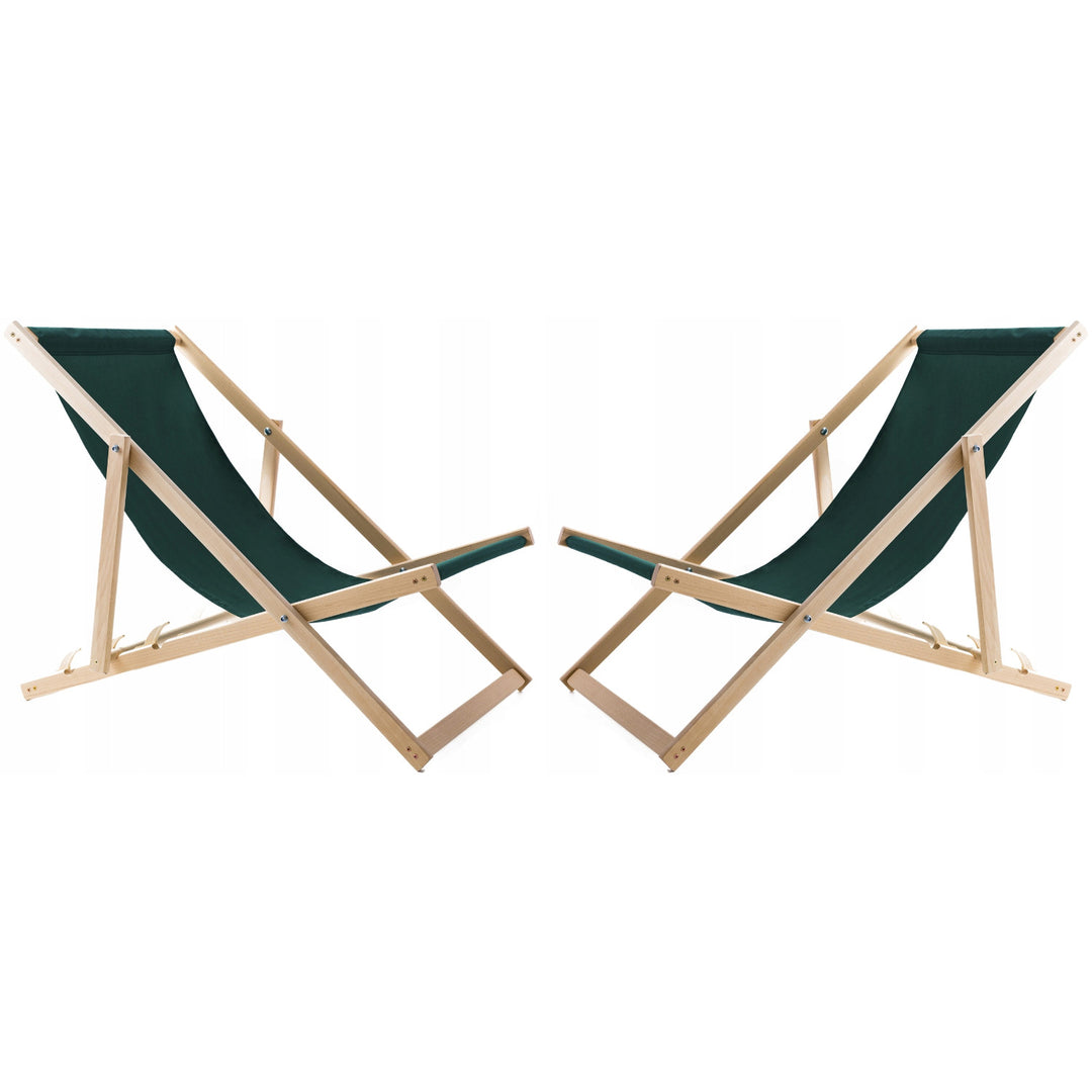 Set van 2 strandstoelen, groen + houten salontafel Woodok