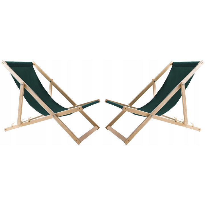 Set van 2 strandstoelen, groen + houten salontafel Woodok