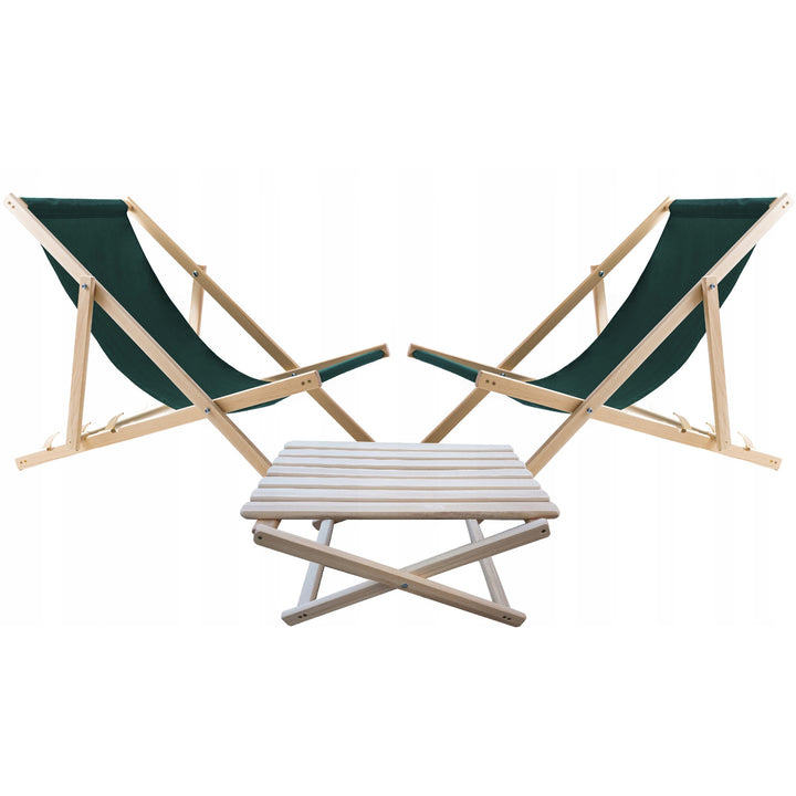 Set van 2 strandstoelen, groen + houten salontafel Woodok