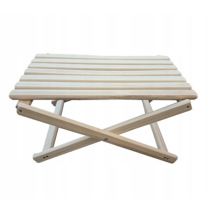 Set van 2 strandstoelen, blauwe strepen + houten salontafel Woodok