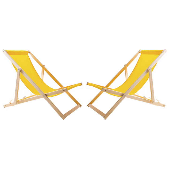 Set van 2 strandstoelen, geel + houten salontafel Woodok