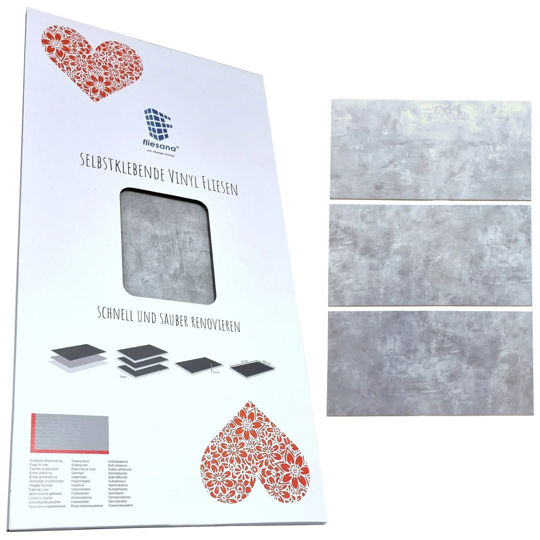 Fliesana zelfklevende wand- en vloertegels, set van 3, waterbestendig, lichtgrijs betonpatroon
