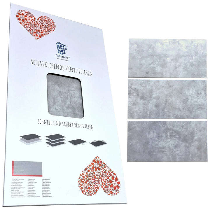 Fliesana zelfklevende wand- en vloertegels, set van 3, waterbestendig, lichtgrijs betonpatroon