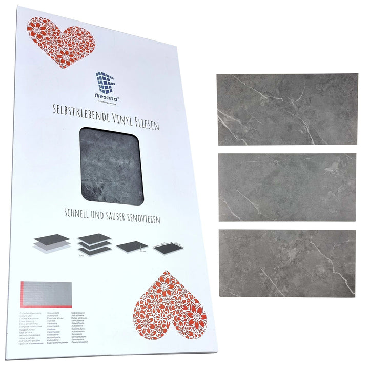 Fliesana zelfklevende wand- en vloertegels, set van 3, waterbestendig, natuursteendessin, donkergrijze kleur