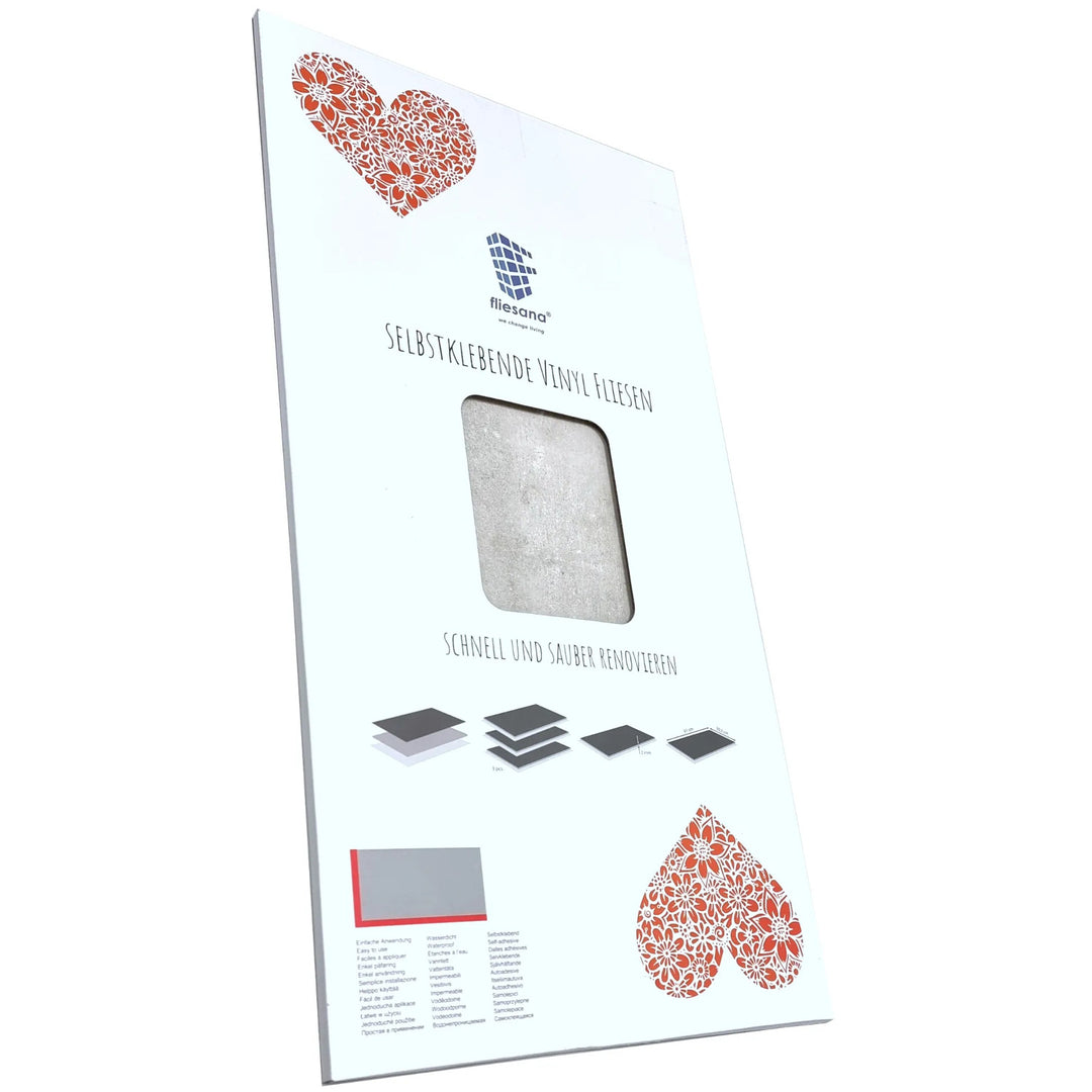 Fliesana - Zelfklevende wand- en vloertegels - set van 3 - waterbestendig, natuursteendessin - betoneffect, lichtgrijs