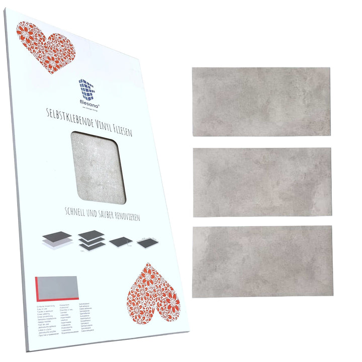 Fliesana - Zelfklevende wand- en vloertegels - set van 3 - waterbestendig, natuursteendessin - betoneffect, lichtgrijs