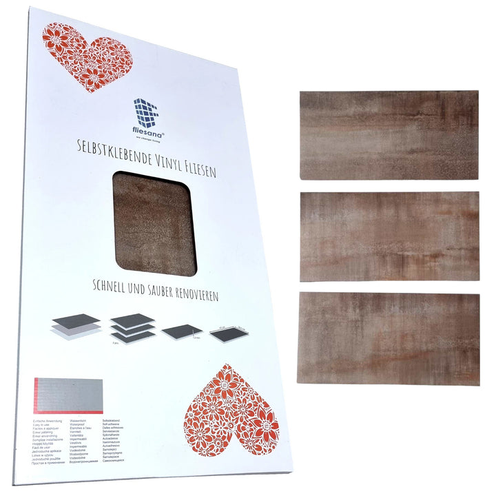 Fliesana zelfklevende wand- en vloertegels, set van 3, waterbestendig, natuursteendessin, roestkleurig