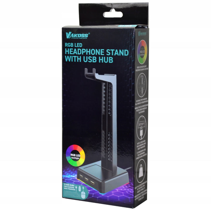 Bureaustandaard voor hoofdtelefoon, 3xUSB-hub, LED-achtergrondverlichting, ST-1545