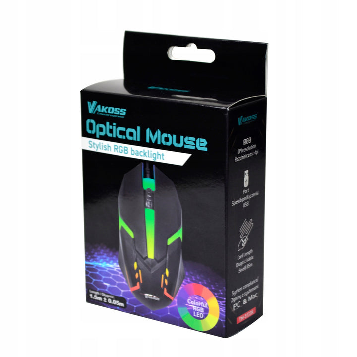 Vakoss gaming muis, RGB met achtergrondverlichting, 1000dpi, TM-5133K
