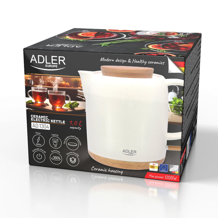 Waterkoker keramisch 1.0L, 1200W, ecru, Adler AD 1304