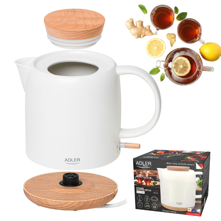Waterkoker keramisch 1.0L, 1200W, ecru, Adler AD 1304