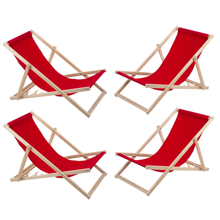 Set van vier ligstoelen, rood, Woodok, gemonteerd