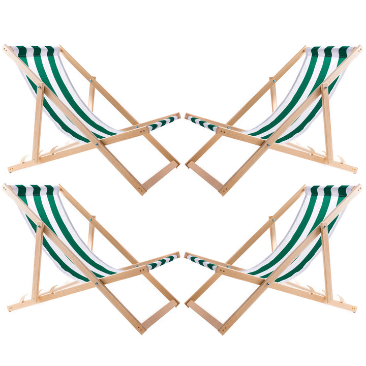 Set van vier ligstoelen, groen gestreept, Woodok, gemonteerd