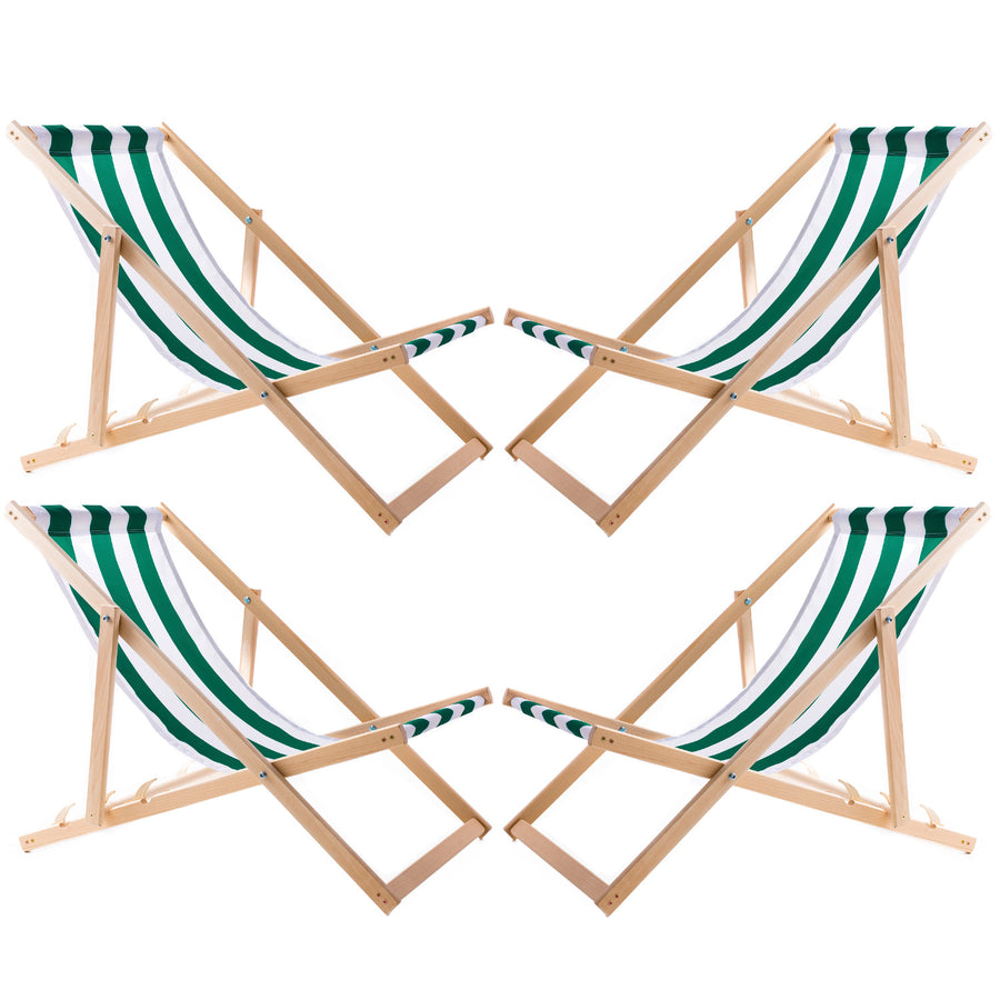 Set van vier ligstoelen, groen gestreept, Woodok, gemonteerd