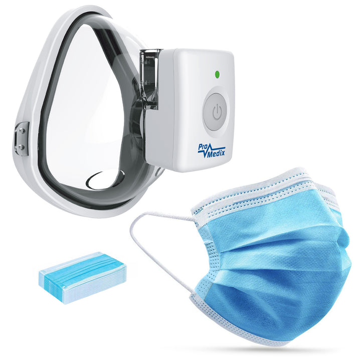 Promedix draagbare / handbediende draadloze vernevelaar, kit, maskers, PR-840 + 2x Medische maskers CE EN 14683:2019 - kit - blauwe kleur 10 stuks Promedix PR-280 BFE>98%