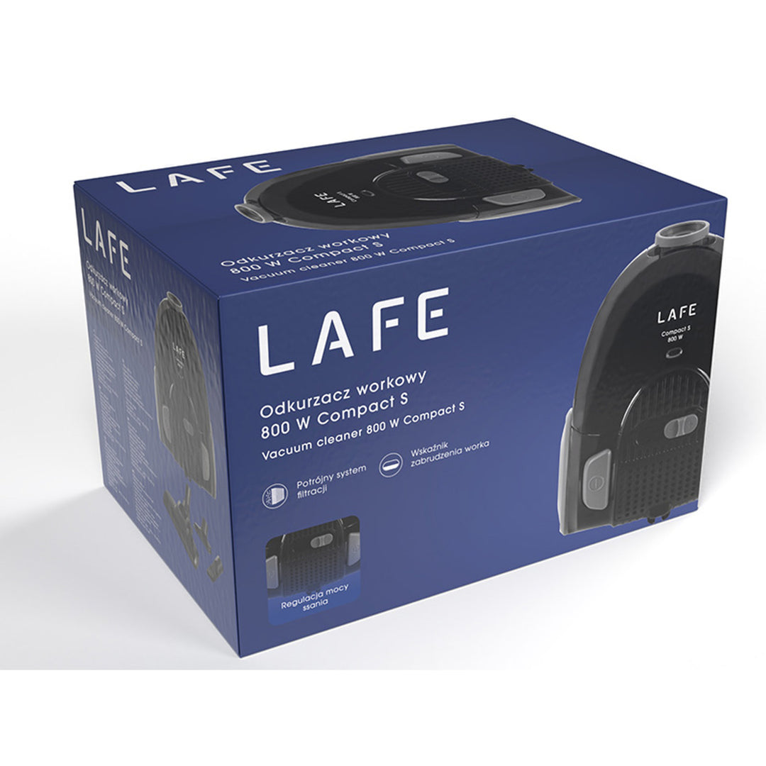 Lafe stofzuiger met zak, drievoudig filtratiesysteem, 800W, zwart, Compact S