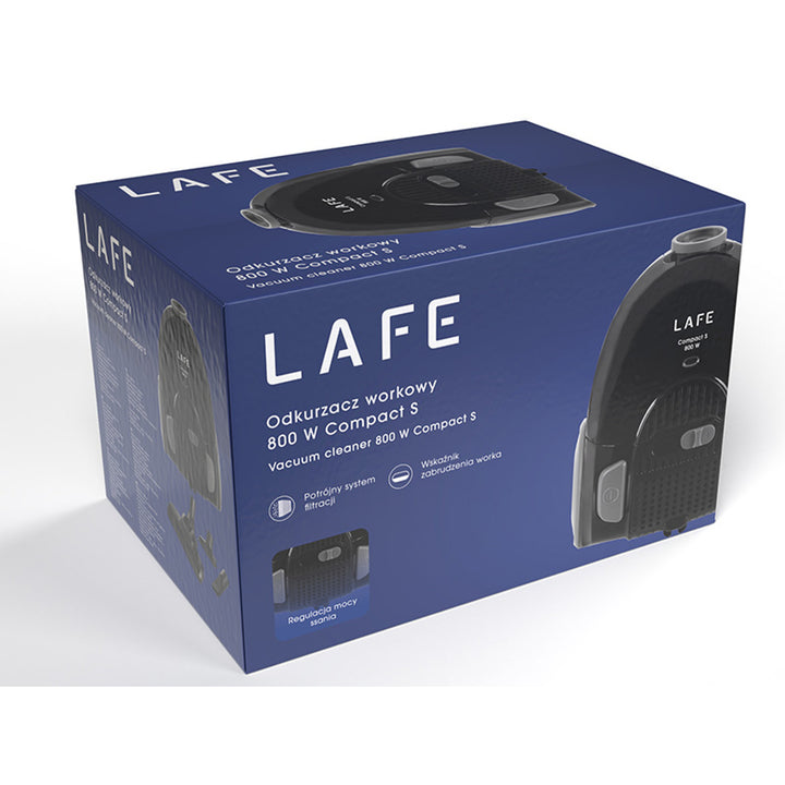 Lafe stofzuiger met zak, drievoudig filtratiesysteem, 800W, zwart, Compact S