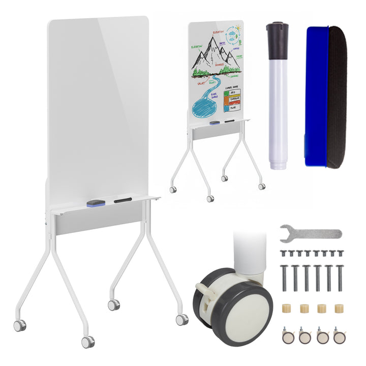 Ergo Office verrijdbaar droog uitwisbaar whiteboard, verticale oriëntatie, wit, enkelzijdig, met legbord, afmetingen van het bord 1190x790mm, ER-305