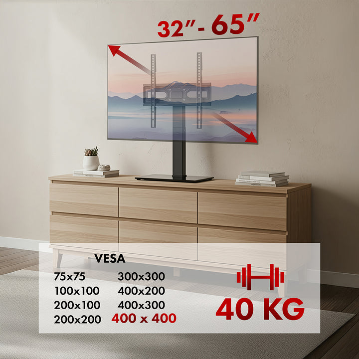 Universele TV-standaard Maclean, voor RTV-kast, standaard, max. 40kg, max. VESA 400x400, hoogte- en hoekverstelling, voor TV 32-65", MC-124