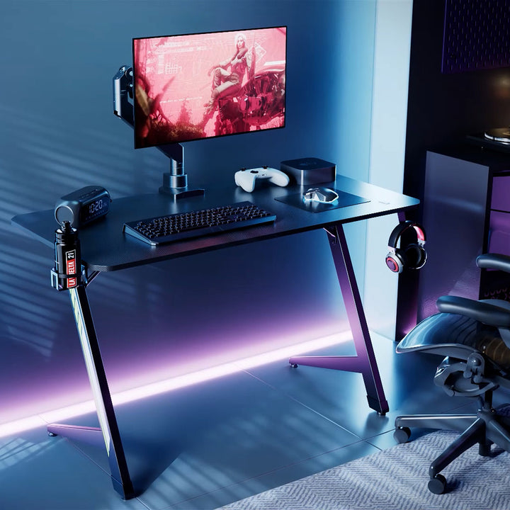 NanoRS gaming bureau, zwart, met koptelefoon- en bekerhouder, max. 75kg, afmetingen 1200x600x750mm, RS101