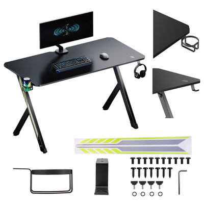 NanoRS gaming bureau, zwart, met koptelefoon- en bekerhouder, max. 75kg, afmetingen 1200x600x750mm, RS101