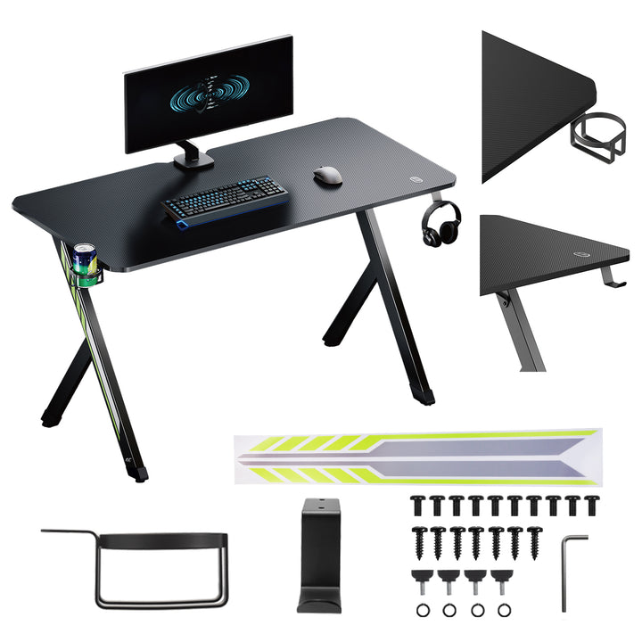 NanoRS gaming bureau, zwart, met koptelefoon- en bekerhouder, max. 75kg, afmetingen 1200x600x750mm, RS101