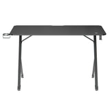 NanoRS gaming bureau, zwart, met koptelefoon- en bekerhouder, RGB-achtergrondverlichting, max. 75kg, afmetingen 1200x600x750mm, RS102