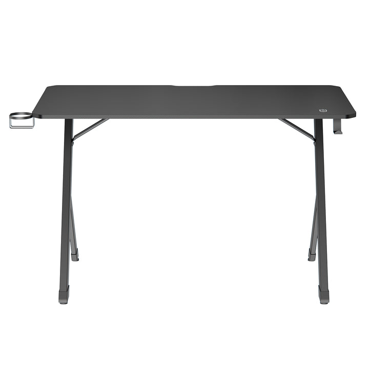NanoRS gaming bureau, zwart, met koptelefoon- en bekerhouder, RGB-achtergrondverlichting, max. 75kg, afmetingen 1200x600x750mm, RS102