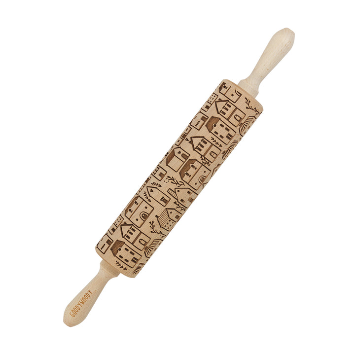 Goody Woody gegraveerde taartroller, 46 cm, beukenhout, Scandinavische stad