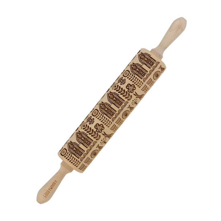 Goody Woody gegraveerde taartroller, 46 cm, beukenhout, Scandinavische stijl