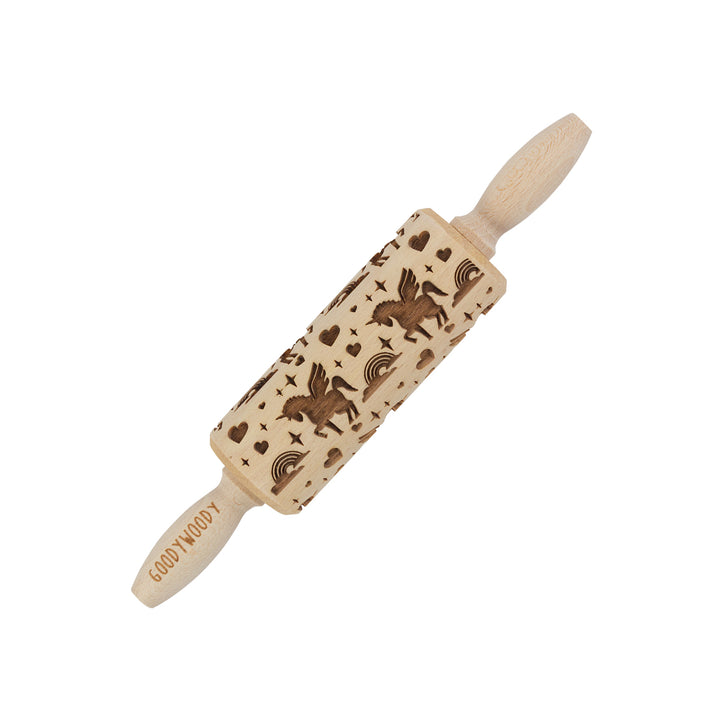 Goody Woody gegraveerde taartroller, 23,5 cm, beukenhout, eenhoornontwerp