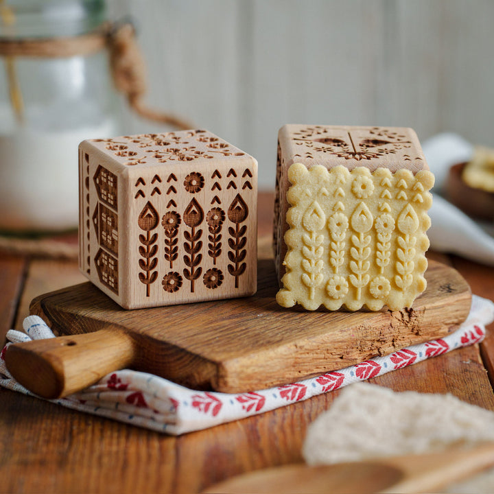 Goody Woody gegraveerd taartblokje, 6 cm, beukenhout, 6 designs, Scandinavische stijl