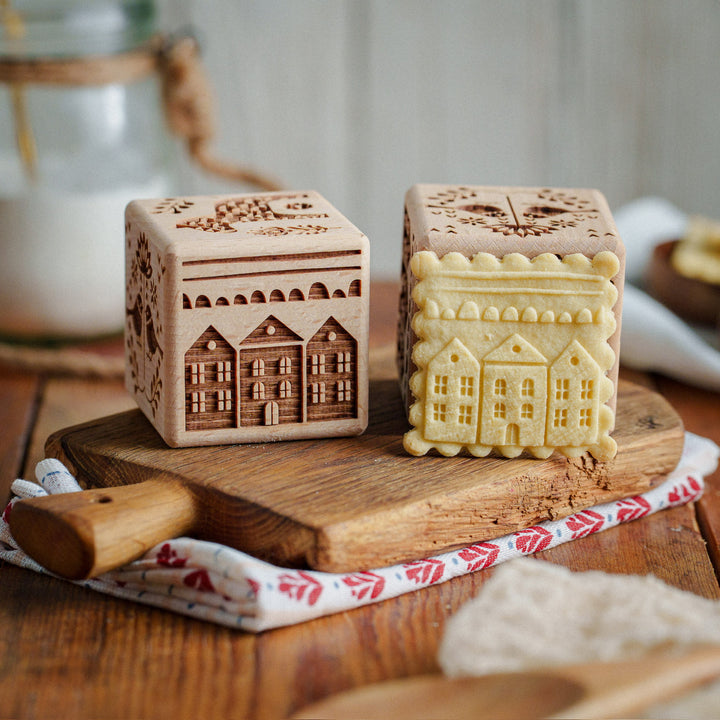 Goody Woody gegraveerd taartblokje, 6 cm, beukenhout, 6 designs, Scandinavische stijl