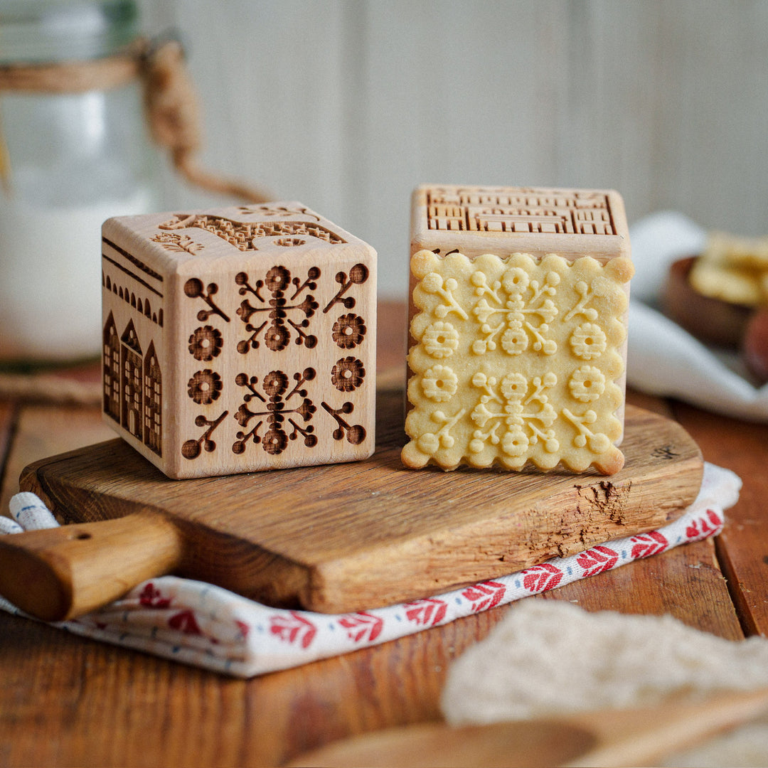 Goody Woody gegraveerd taartblokje, 6 cm, beukenhout, 6 designs, Scandinavische stijl